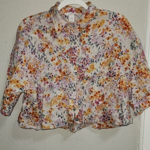 Crop floral Button-up